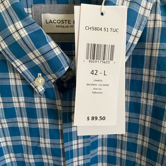 Lacoste Men’s Shirt 42L Regular Fit NWT
Blue and White - Picture 4 of 6